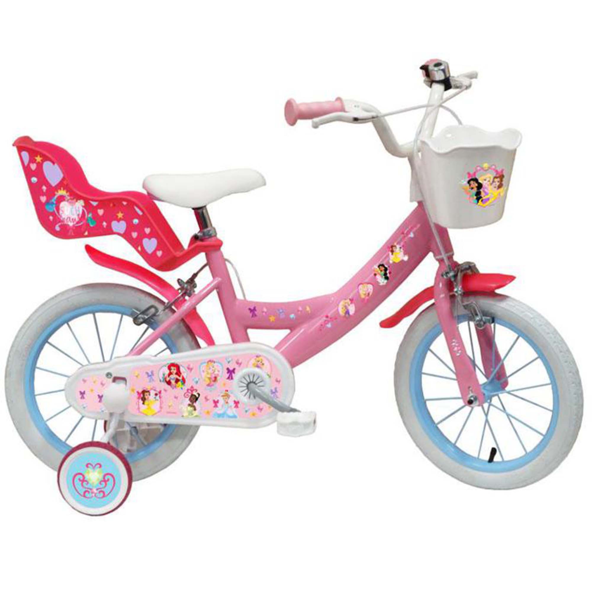 Disney Princess Kinderfahrrad 14 Zoll Fahrrad für Körpergröße 100 - 115 cm oder ab 3,5 Jahre mit Puppensitz und Korb