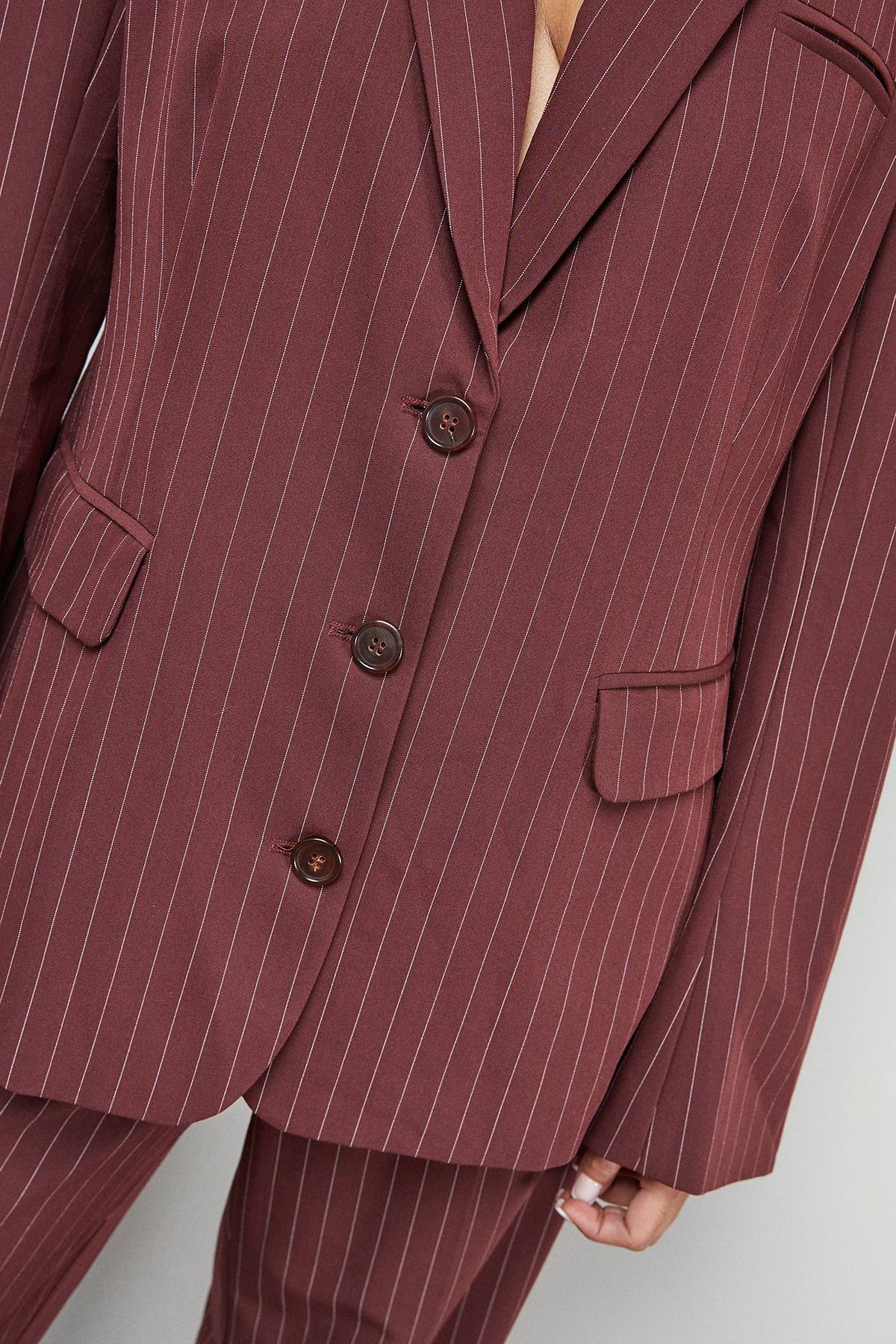 Warehouse Blazer Oversized Rayé à Col Mao Ensemble Coordonné