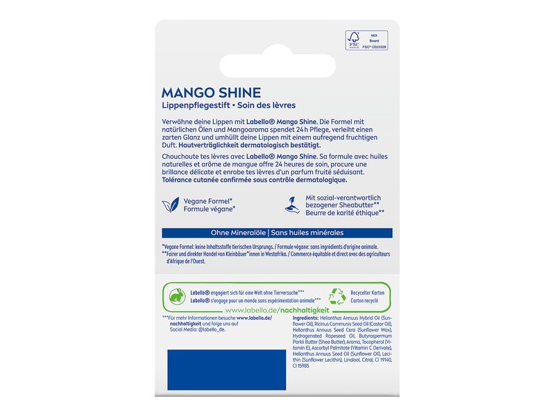 LABELLO Mango Shine Lip 9.6 g Verwöhnen Sie Ihre Lippen mit tropischem Mango-Duft, natürlichem Glanz und einem Hauch von Farbe