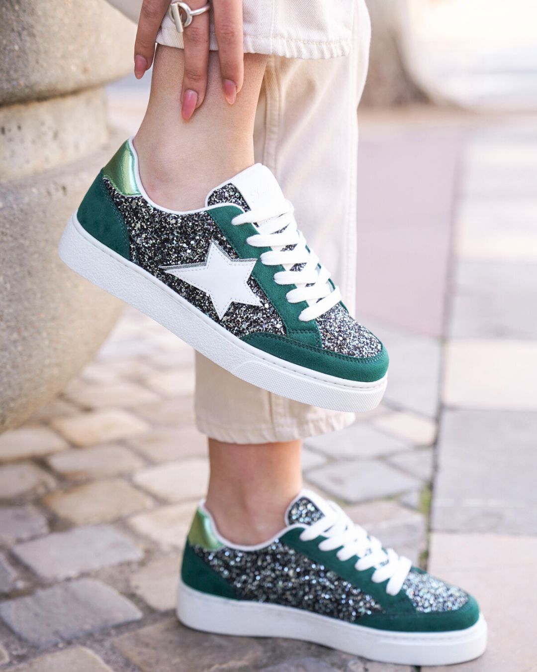 Basket femme verte à lacets - Castille
