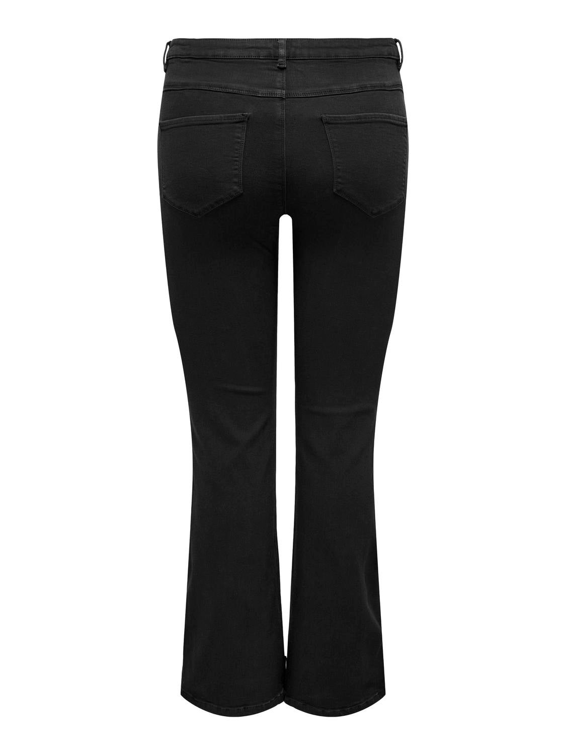 CARTHUNDER Mittlere Taille Ausgestellt Jeans Black Denim