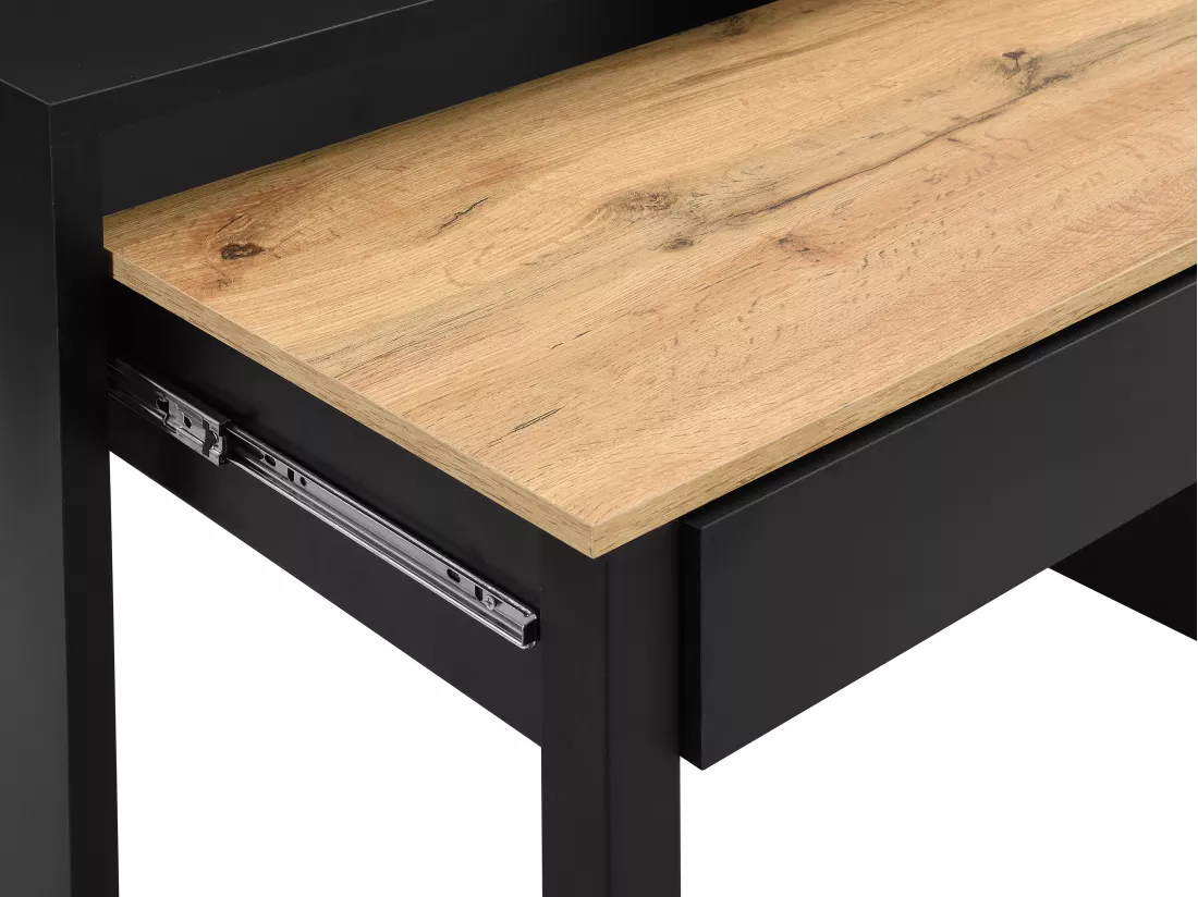 Bureau console extensible avec 2 tiroirs - Noir et naturel - LOAVIA