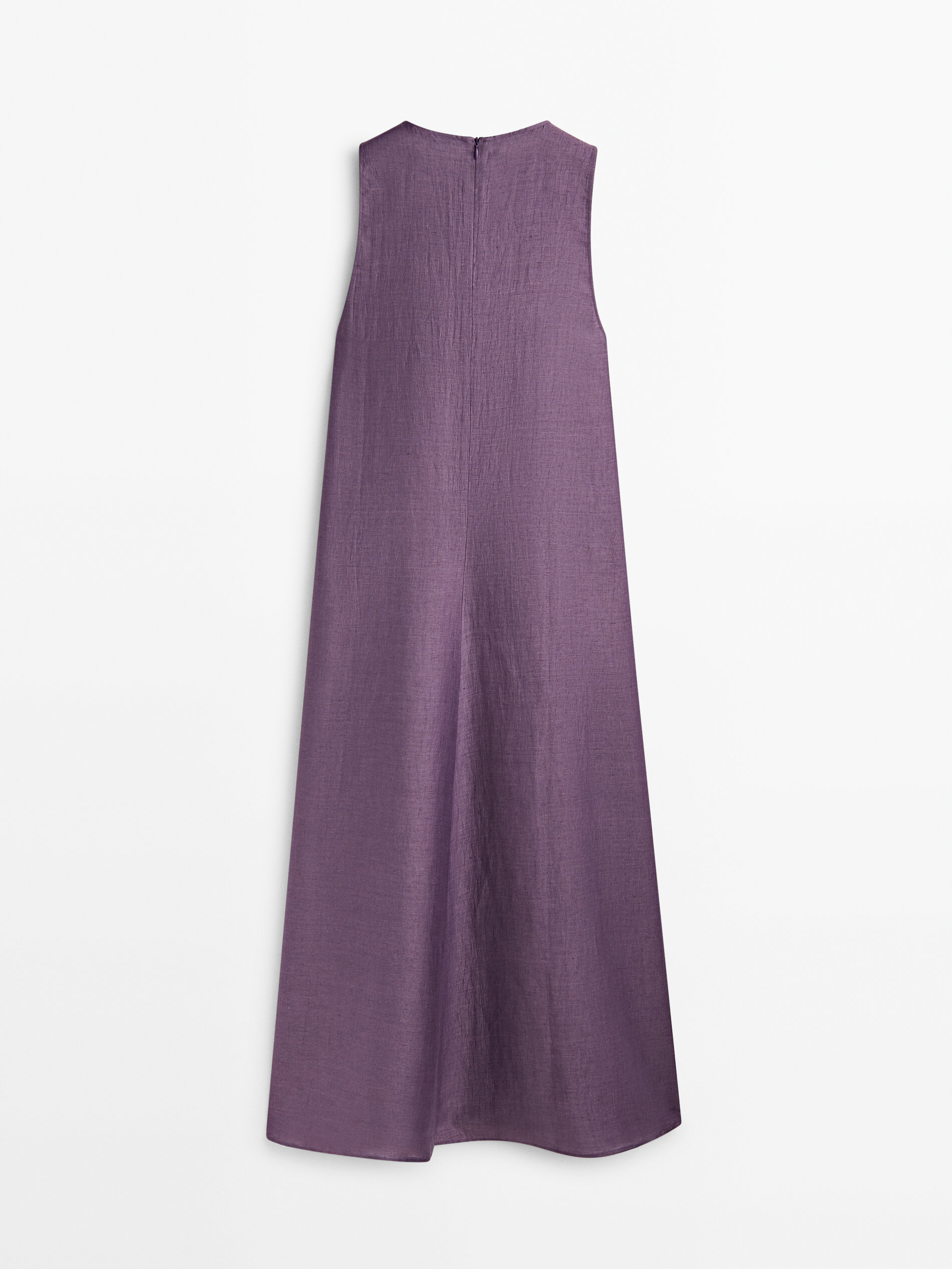 Vestido de linho misto com gola pontiaguda - ROXO