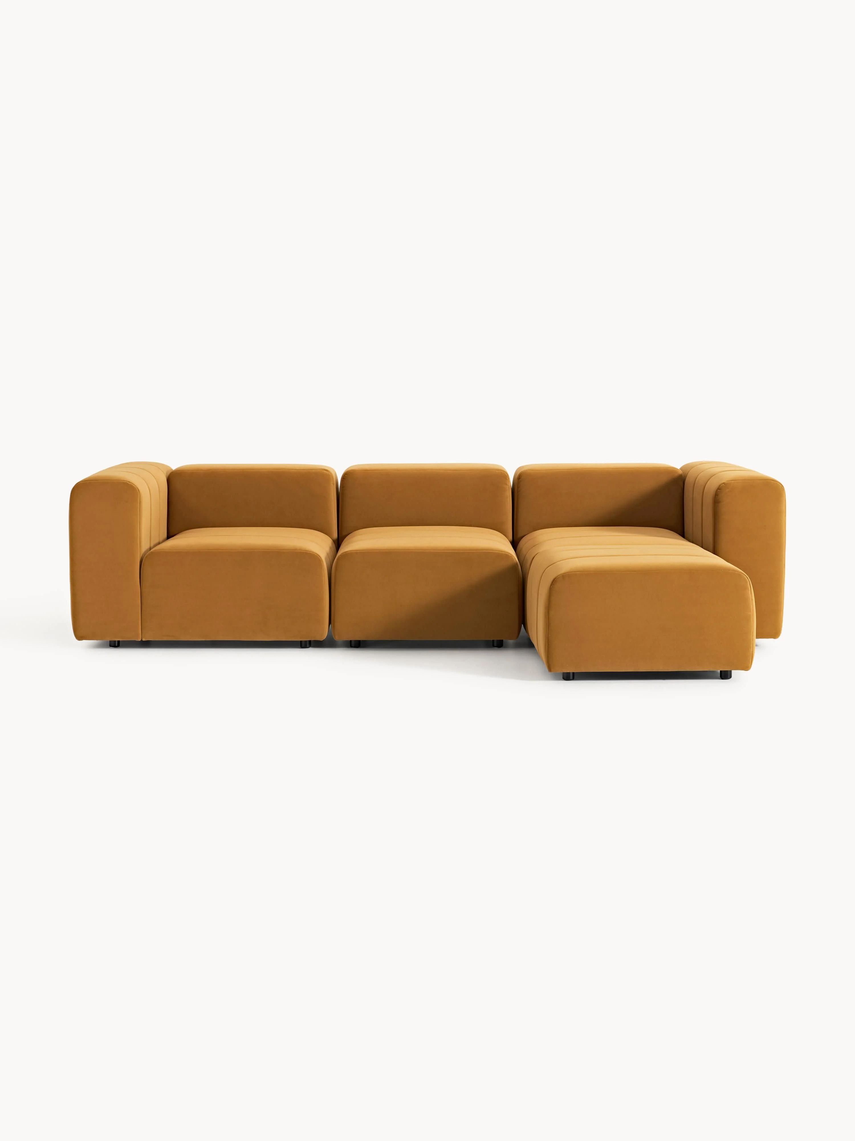 Fluwelen modulaire bank Lena (4-zits) met poef (links/rechts)