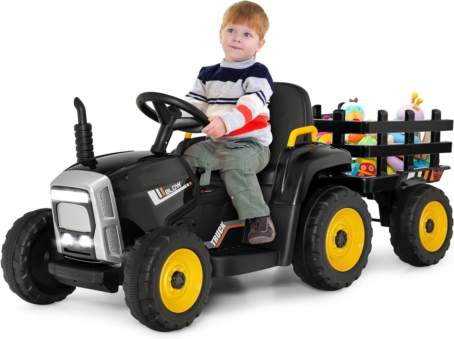 Carrinho trator elétrico infantil KOMFOTTEU, capacidade de carga de 30 kg, a partir de 3 anos.