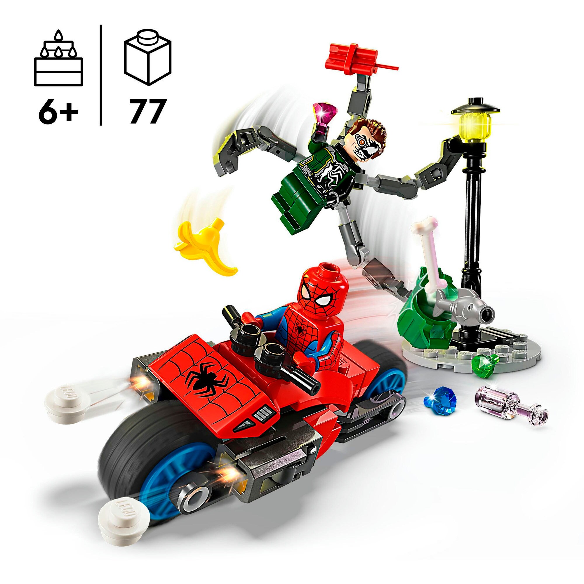 LEGO Konstruktionsspielzeug Marvel Super Heroes Motorrad-Verfolgungsjagd: Spider-Man vs. Doc Ock