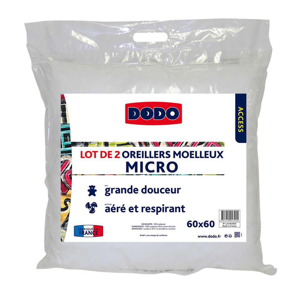 Oreiller carré moelleux Dodo blanc x2