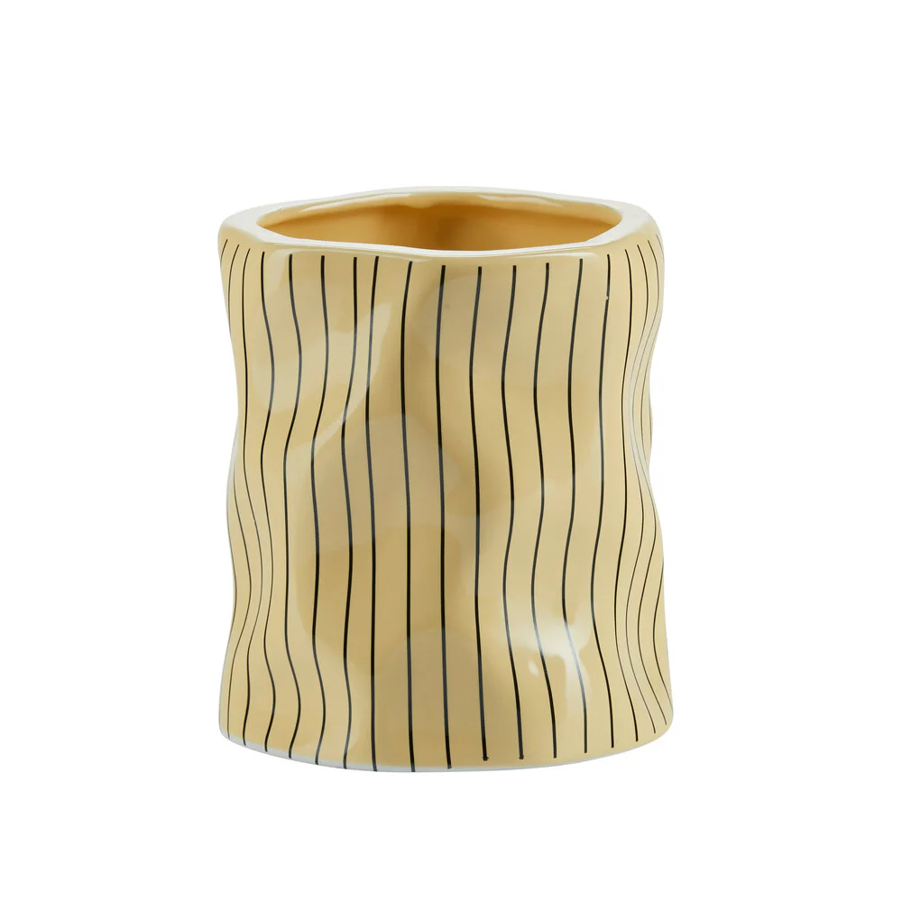 Bahne Interior  Stribet urtepotteskjuler, gul - Ø13,5 cm.