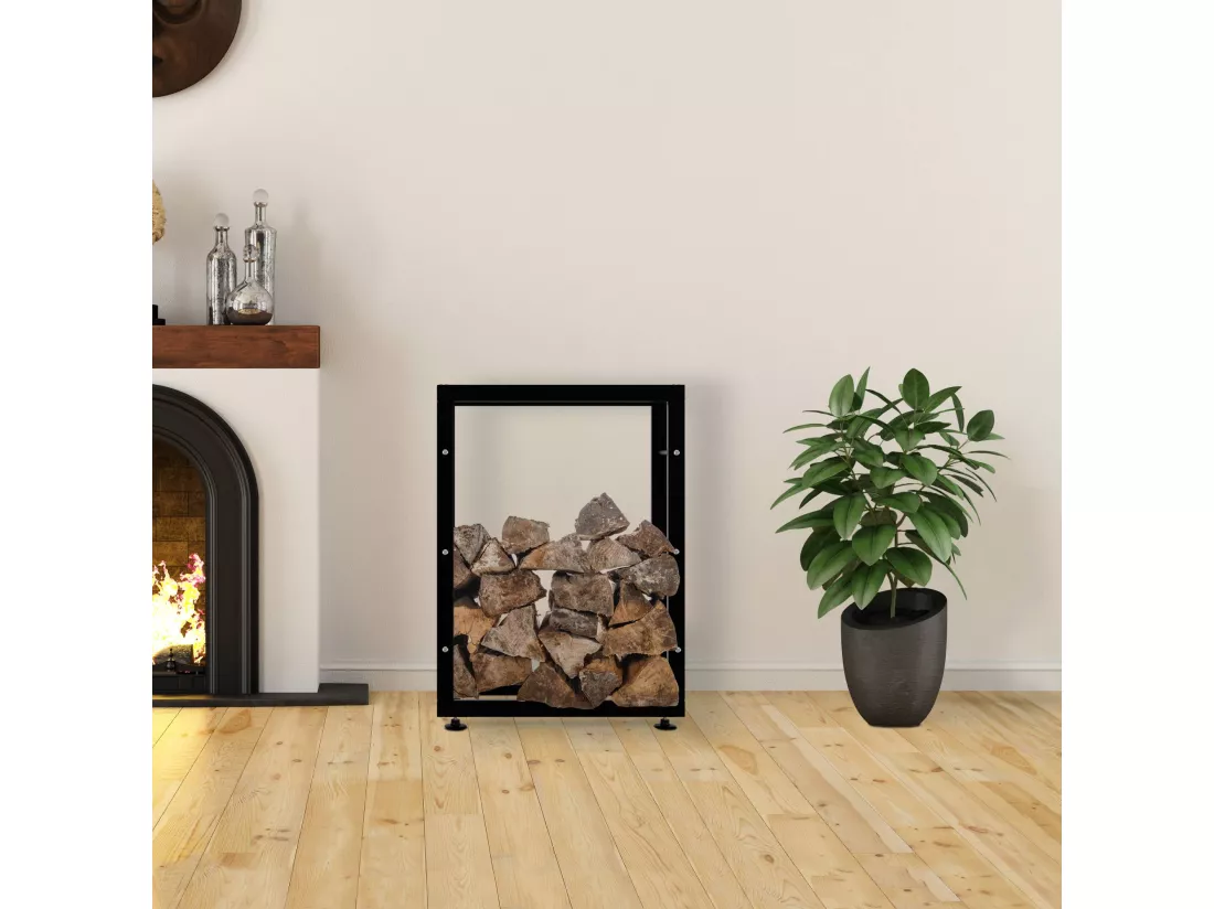 Etagère bois de cheminée - Métal - 60 x 25 x 80cm - Noir - Keri V2