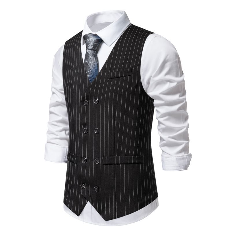 Aozora - V-hals gestreept dubbelrijs vest
