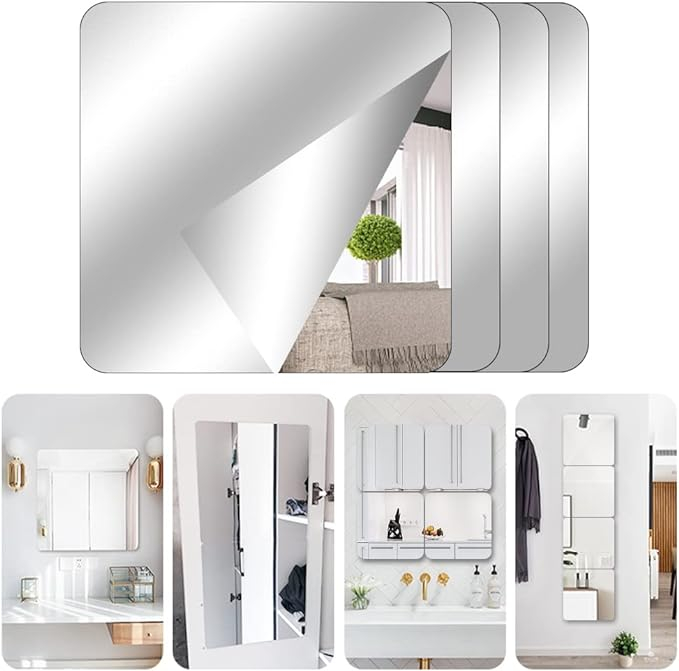 (10er Set) 20x20cm Selbstklebende Spiegel Fliesen Sticker Home Deko Wand Aufkleber Spiegel Kacheln