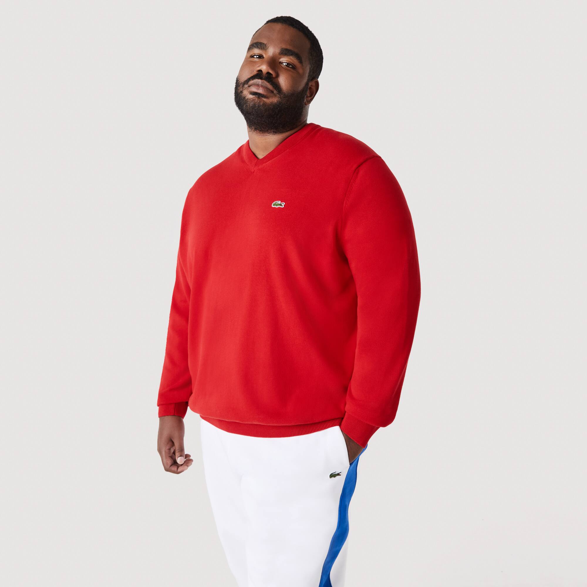 Herren Baumwollpullover mit V-Ausschnitt Pullover - Rot - Lacoste - Herren