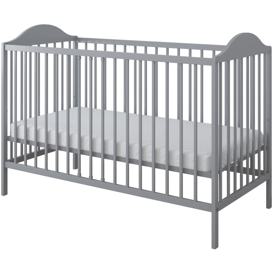 Kids Collective Babybett Gitterbett 60x120 höhenverstellbar | herausnehmbare Sprossen Stäbe grau mit Matratze