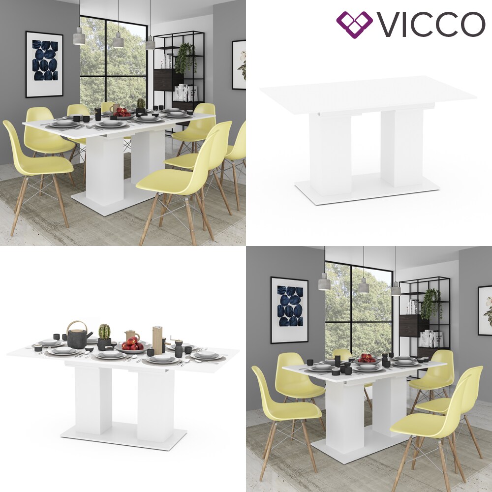 VICCO Esstisch DIX 140 - 180 cm Weiß matt Esszimmertisch ausziehbar Küche Tisch