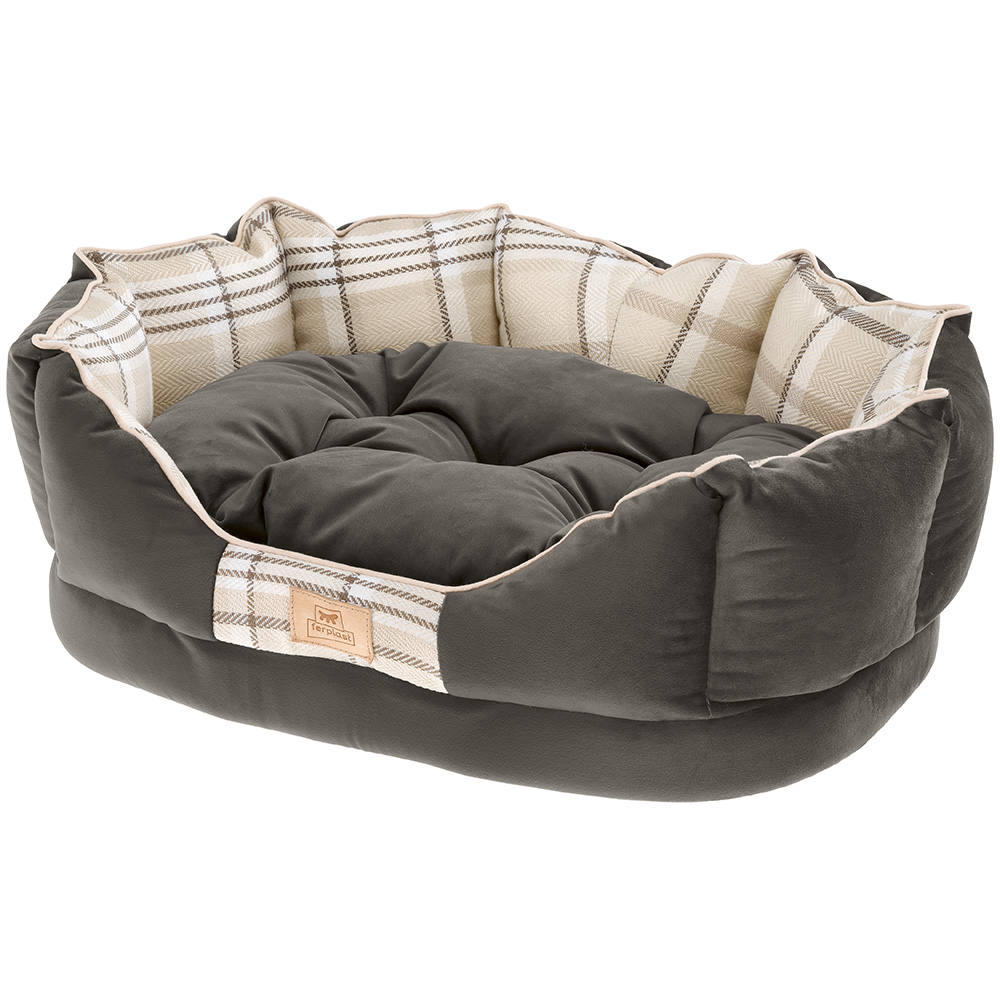 Ferplast couchage rembourré pour chats et chiens charles 60, divan avec coussin, sofa pour animaux, écossais, velours doux,