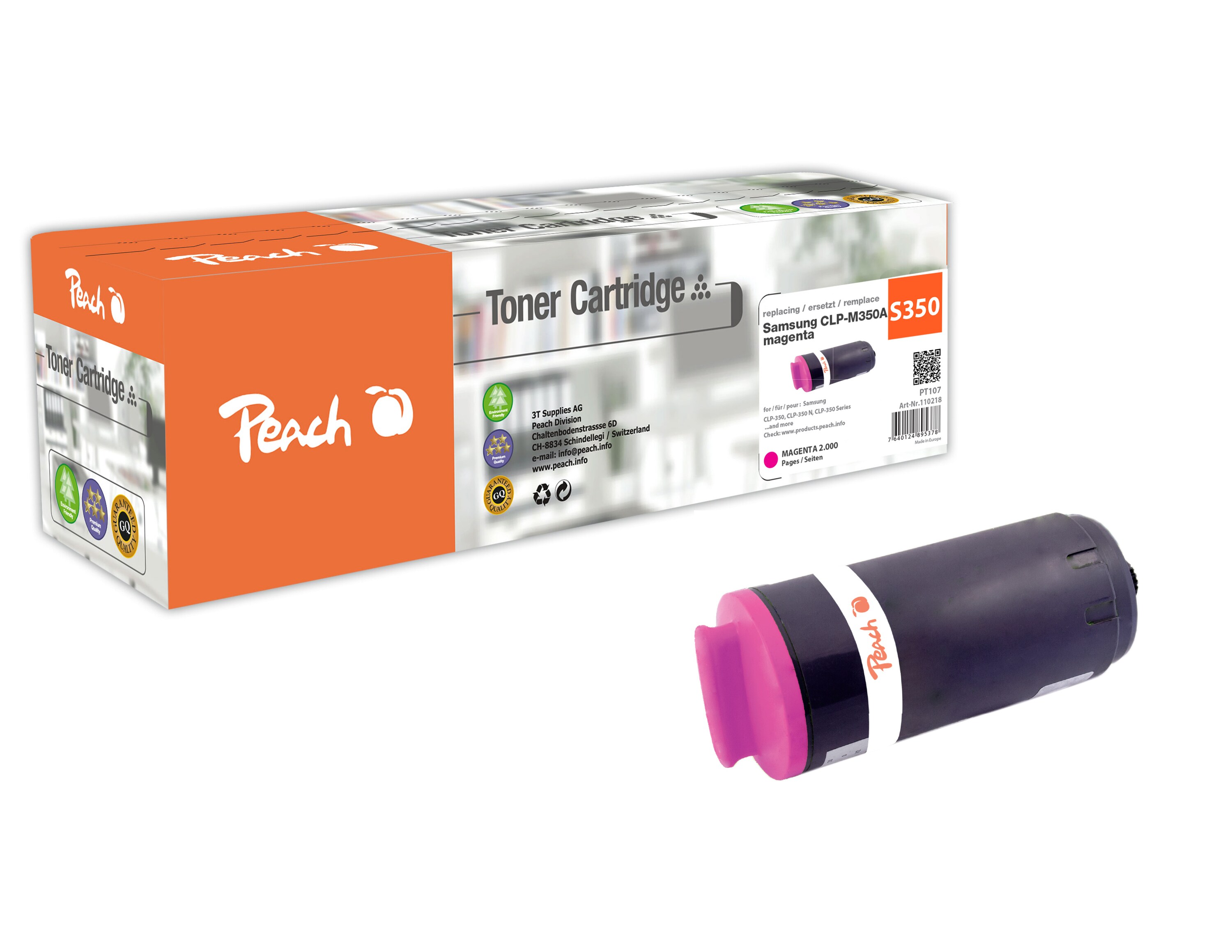 Peach S350Toner ma ersetzt Samsung CLP-M350A/ELS für z.B. Samsung CLP -350, Samsung CLP -350 N (wiederaufbereitet)
