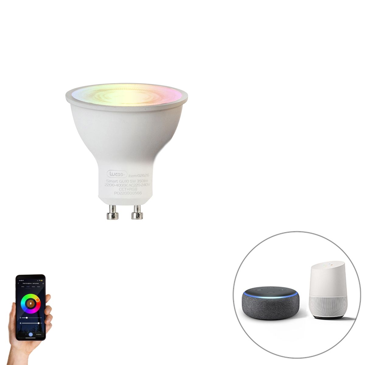 Smart GU10 RGBW LED lamp 5W 350 lm 2200-4000K