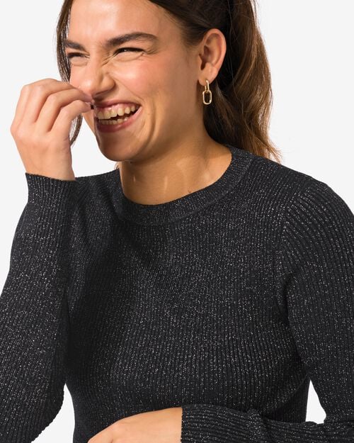pull pour femme Louisa avec côtes et paillettes noir