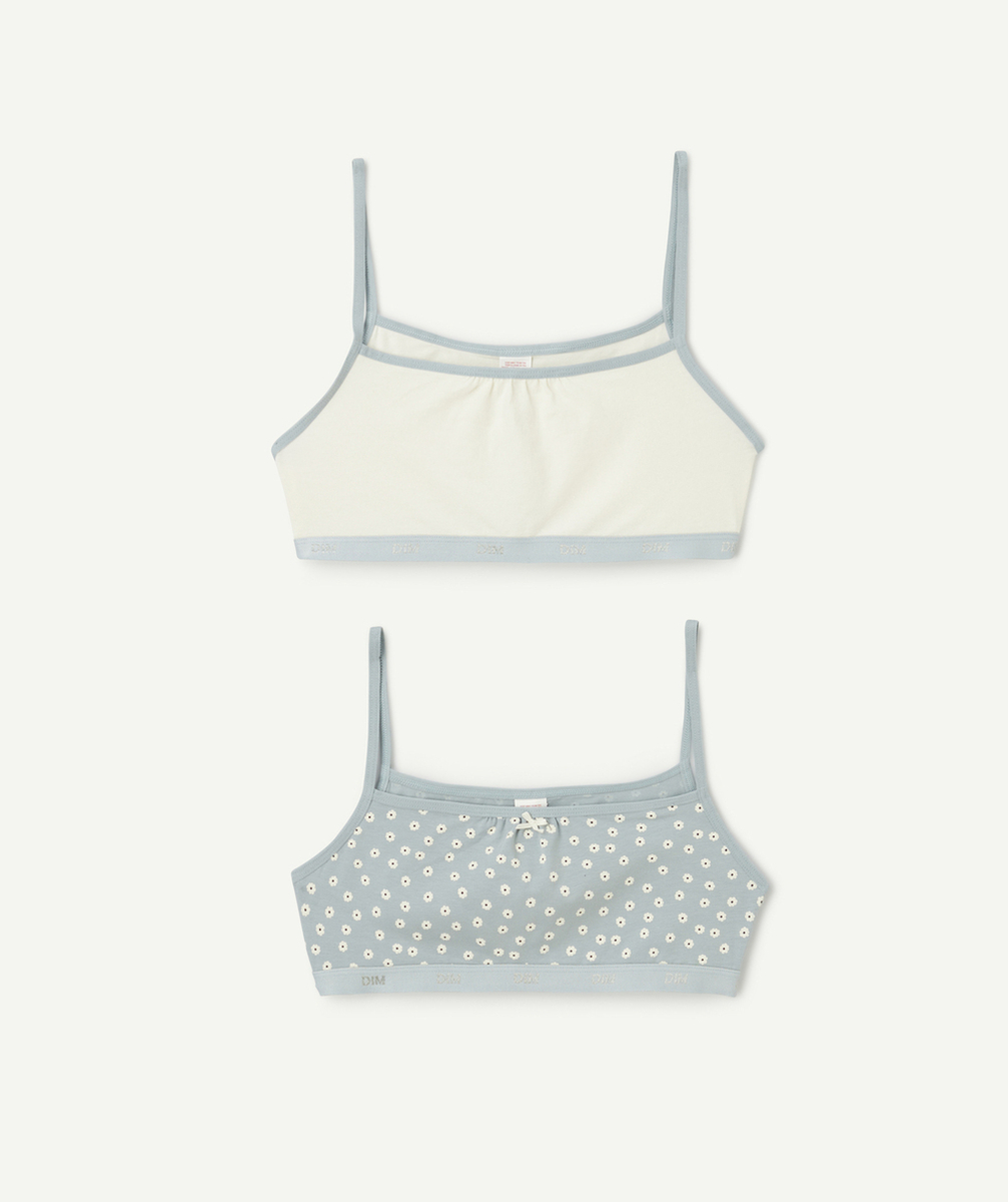 DIMlot de 2 brassières fille pocket bleu et écru avec imprimé pois