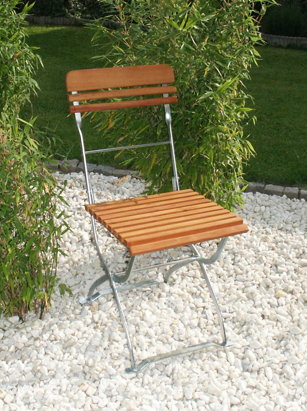 DEGAMO Biergartenstuhl MÜNCHEN, Flachstahl verzinkt + Robinie, klappbar, 2 Stück