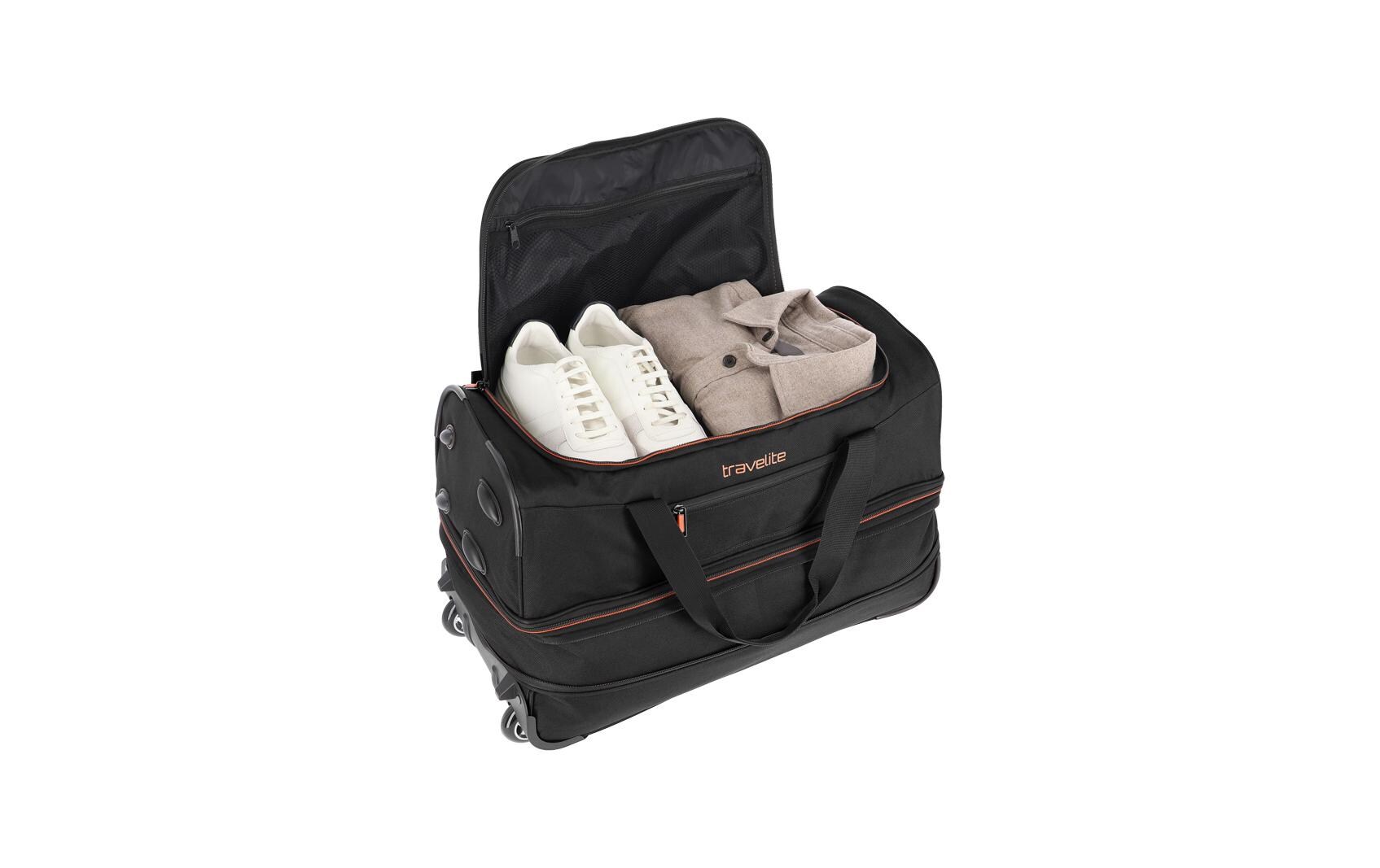 Reisekoffer BASICS Schwarz 55 cmSportliche Trolley Reisetasche für variable Gepäckmengen