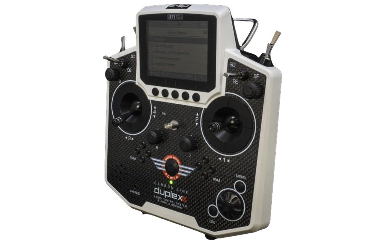 Fernsteuerung Duplex DS-12 Carbon White 2024 + R9 Empfänger<br>Handlicher Jeti Duplex 2.4 GHz Sender in «Special Edition» Ausführung