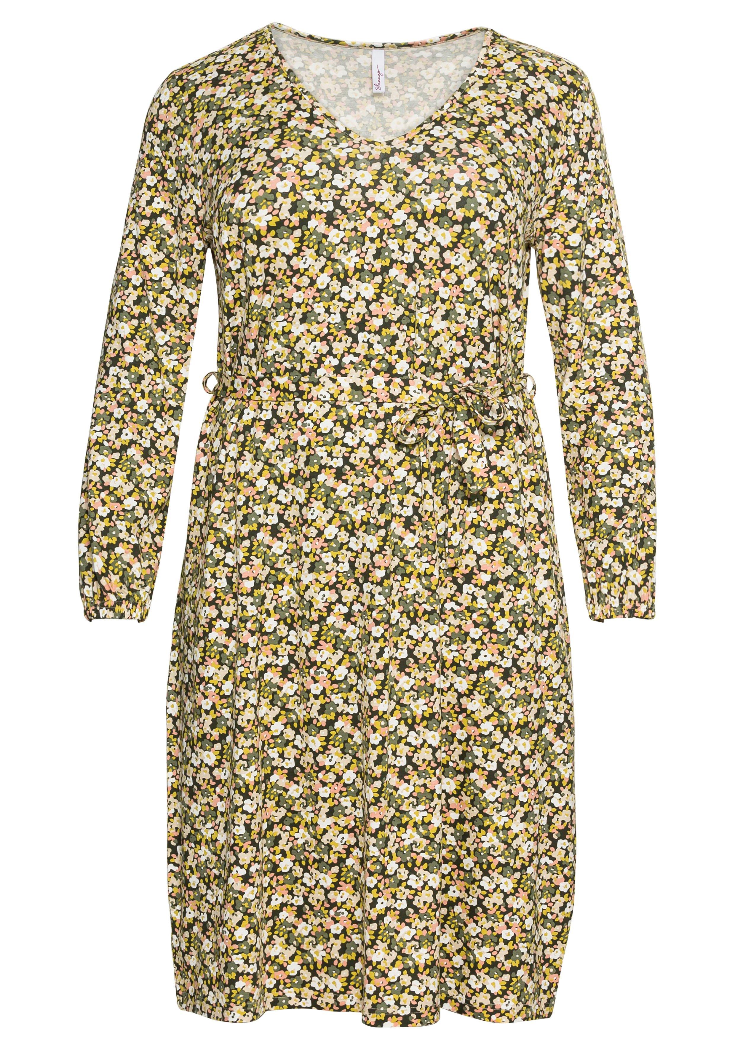Jerseykleid mit Millefleurs-Druck und V-Ausschnitt