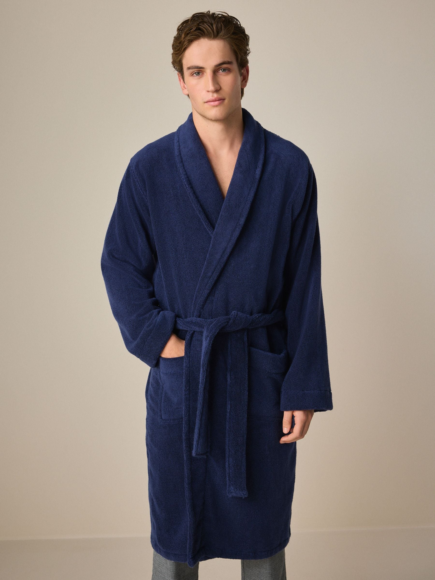 Donkerblauw - 100% Cotton Premium Towelling Dressing Gown