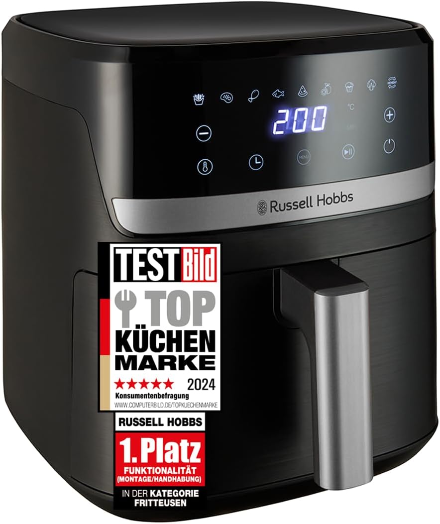 Russell Hobbs Heißluftfritteuse XL 5,5 l Rapid AirFryer (kompaktes Gehäuse, sehr leise) SatisFry (9 Programme, spülmaschinenfest, Fritteuse ohne Öl, TouchScreen, Grillen, Backen) 27621-56