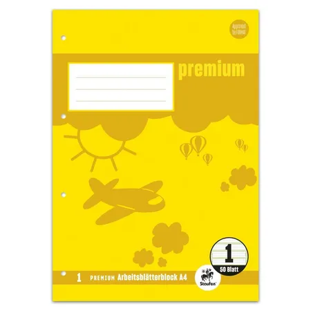 Staufen Premium Arbeitsblätterblock 1 A4 50 Blatt 90g/qm 5/5/5mm liniert farbig 4-Loch