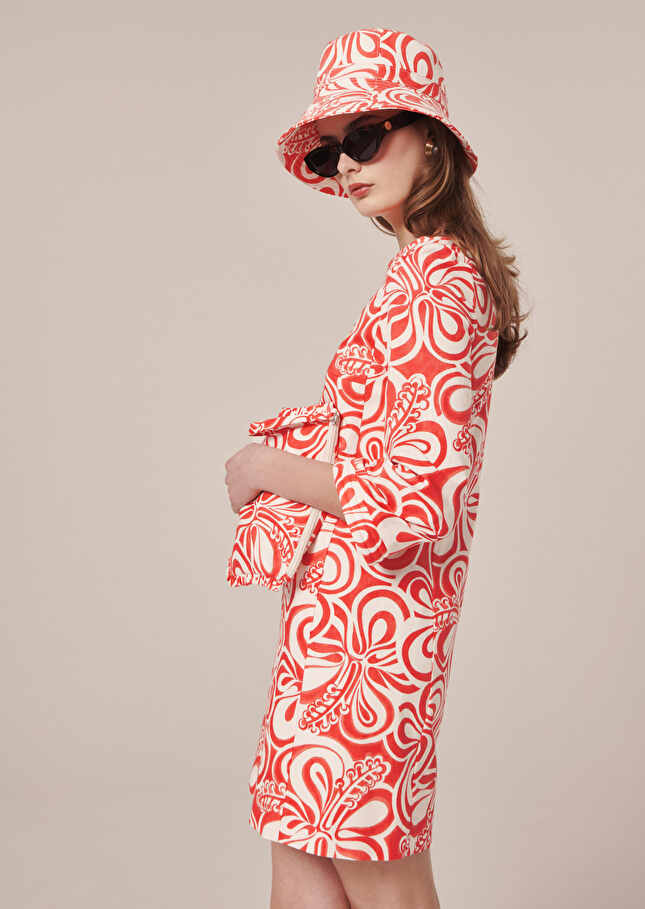 Robe Rivannaécrue à motif graphique corail en coton