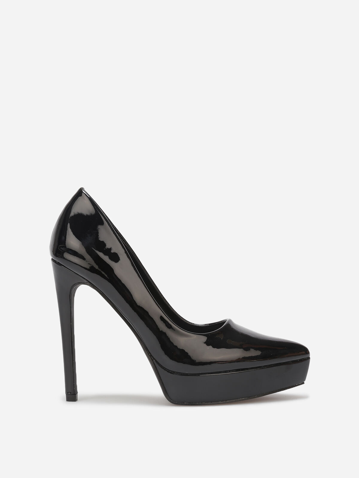 Stilettos pointus vernis à plateforme- Noir