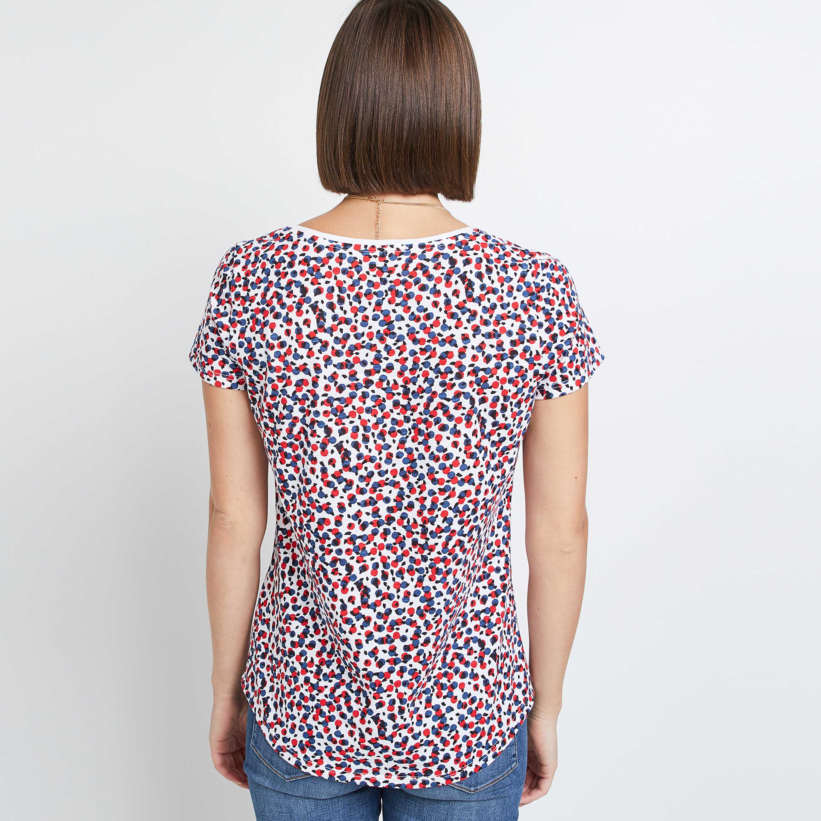T-shirt imprimé col V femme - BLANC