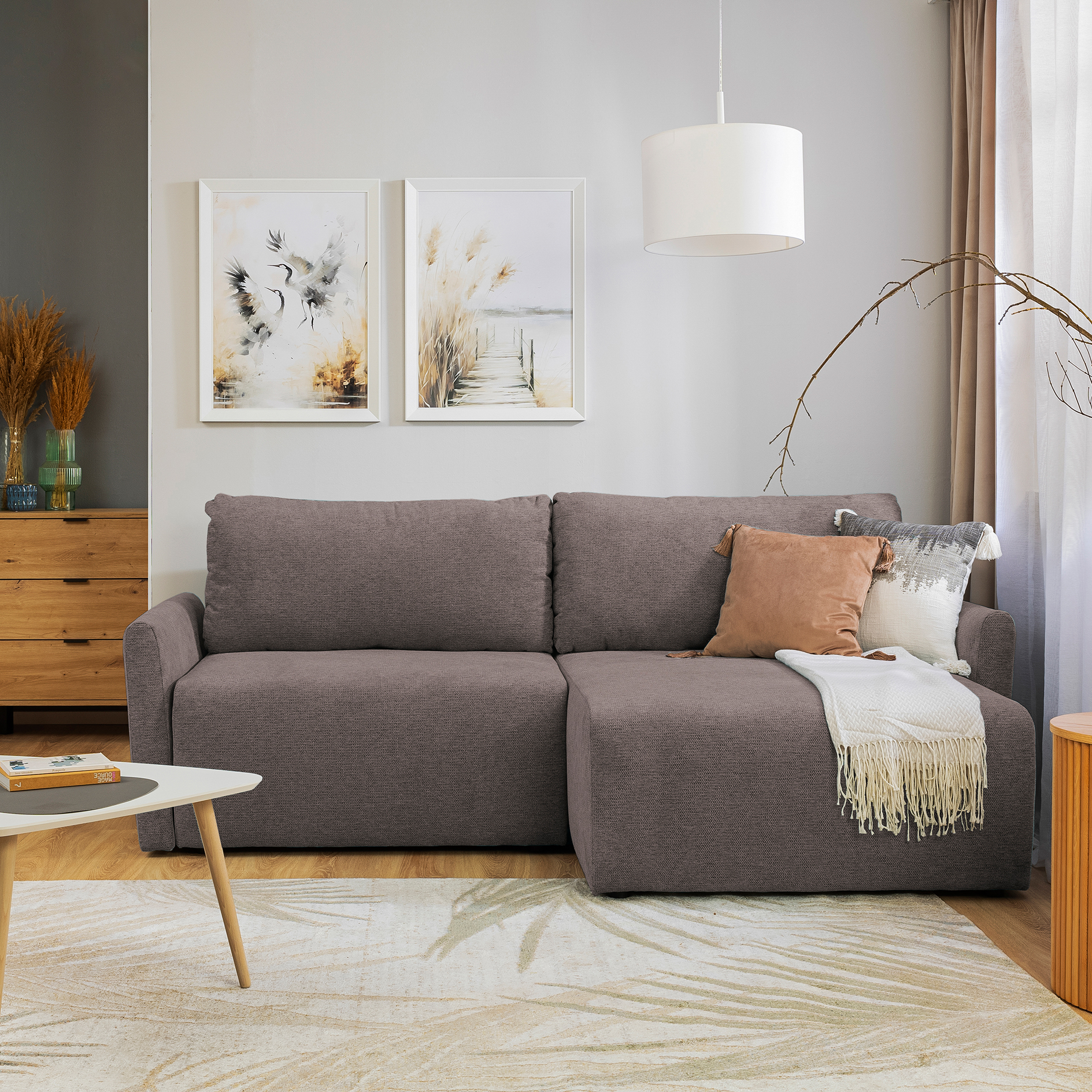 Ecksofa - mocca - Liegefunktion und Staukasten - 228x146 cm