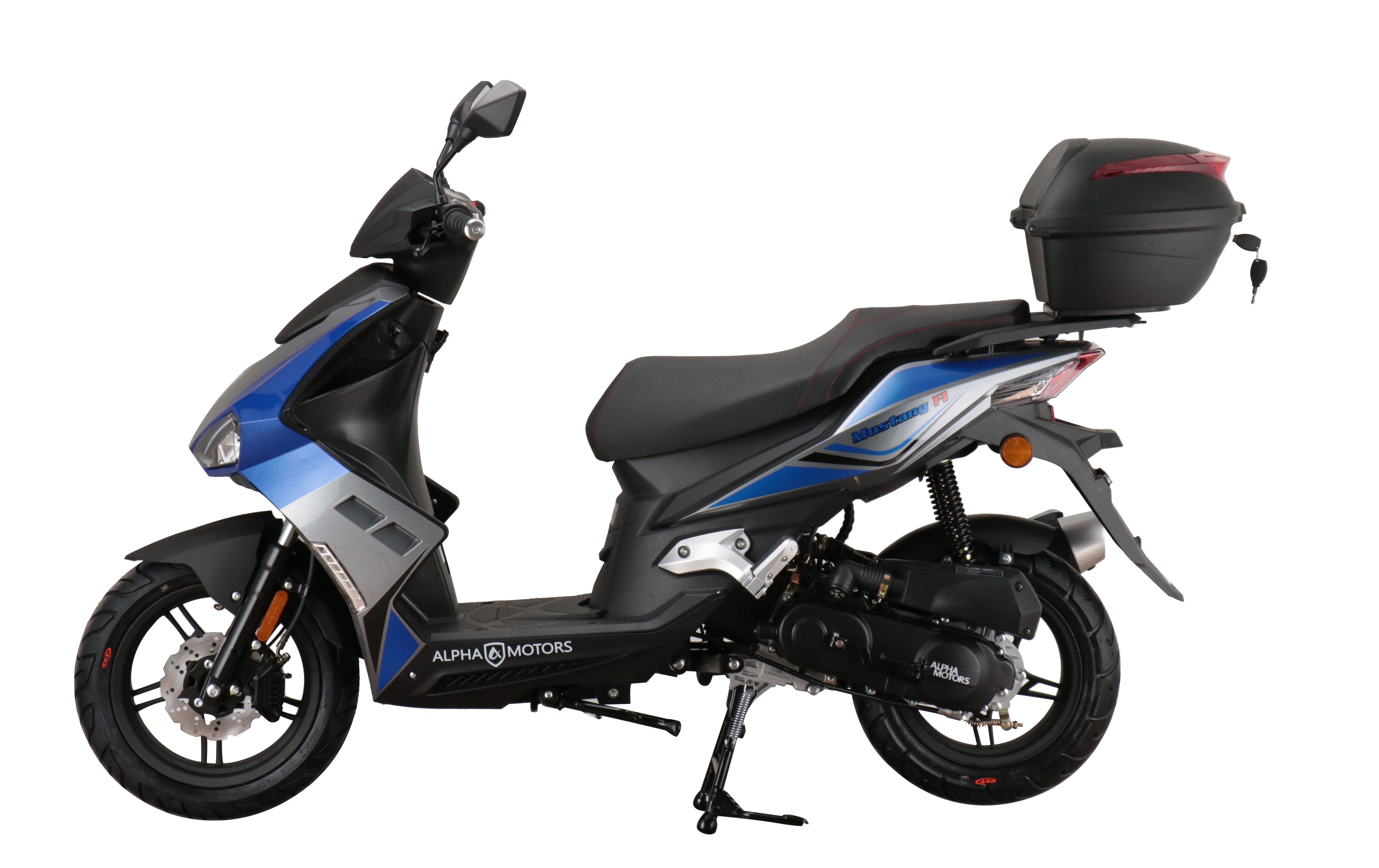 Alpha Motors Motorroller Mustang FI 50 ccm 45 kmh EURO 5 blau-grau inkl. Topcase