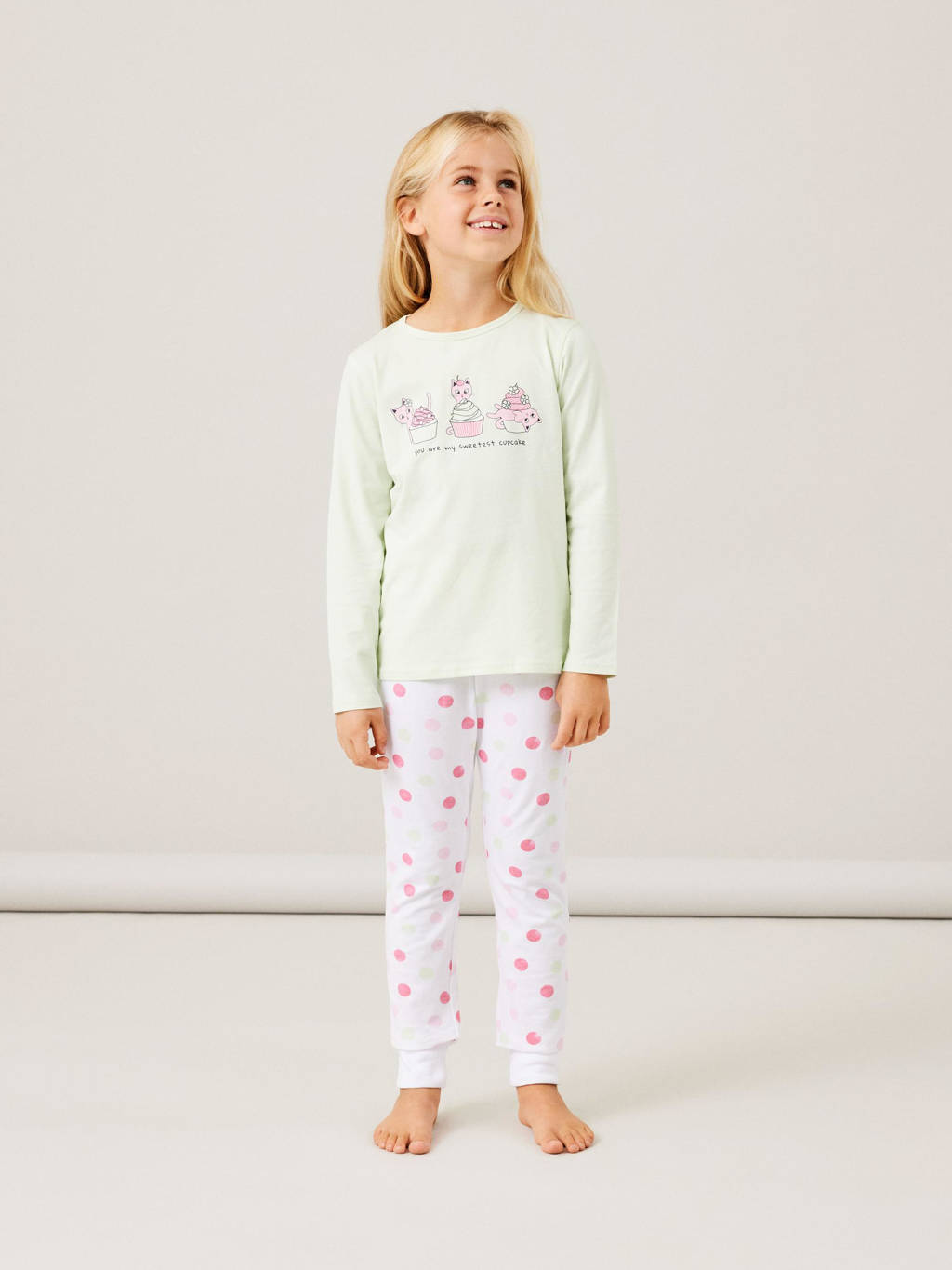 NAME IT pyjama NKFNIGHTSET met printopdruk lichtgroen/ecru