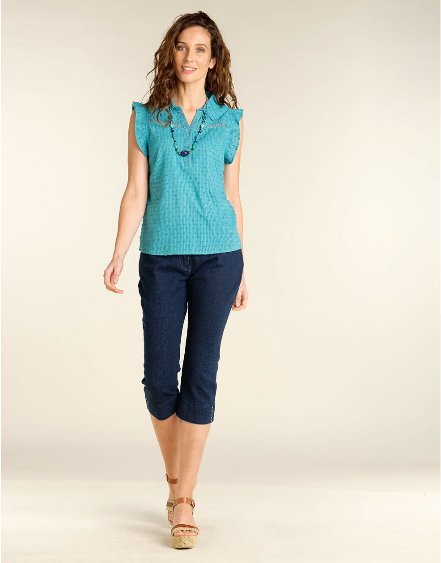 Chemisier turquoise coton