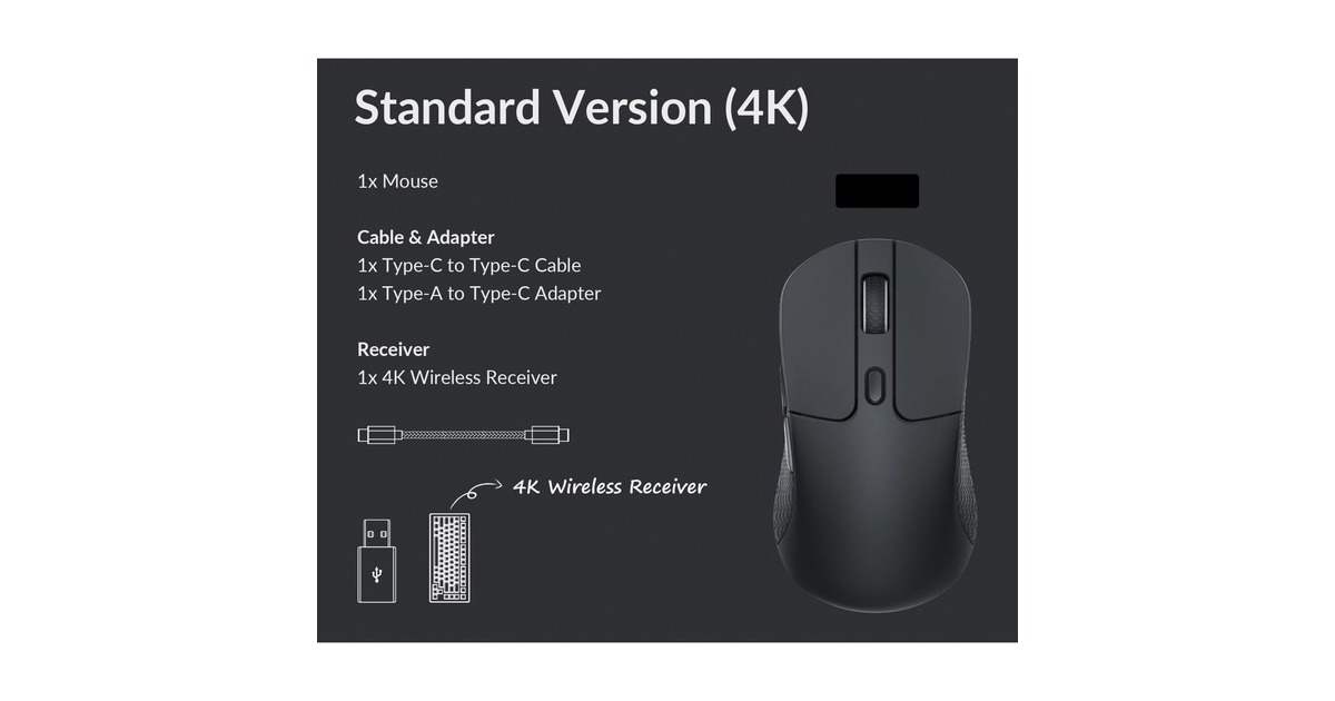 KeychronM3-A4 Wireless Mouse 4K-Version  (Zwart, 100 - 26.000 DPI, Bluetooth 5.1 | 2.4 Ghz | USB type-C kabel)