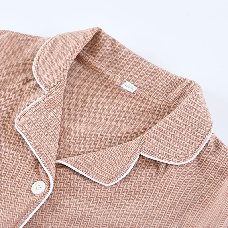 Dogini - Bijpassende pyjamaset voor koppels: effen shirt met contrasterende bies en zakdetail + broek