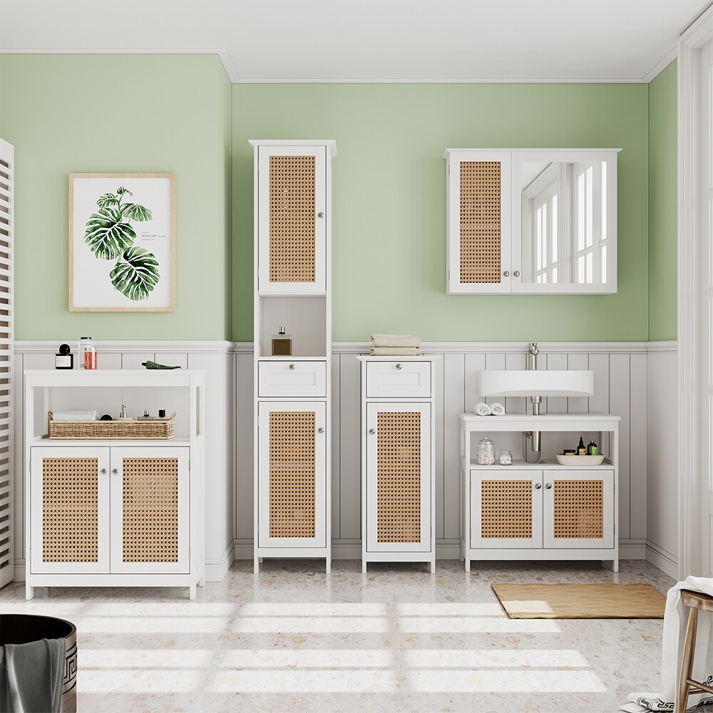 Vicco Badmöbel-Set Rosario, Weiß, moderne Serie, Badezimmer, dekorative Front, Spiegelschrank, Waschtischunterschrank, Midischrank, Hochschrank, Sideboard