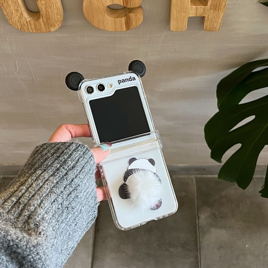 Edgin - Panda Pom Pom telefoonhoesje / pluchen band / set - Samsung Flip