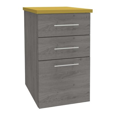 Caisson HT bureau - steely/stelly manager - Profondeur 60 cm - chene gris - top jaune curry