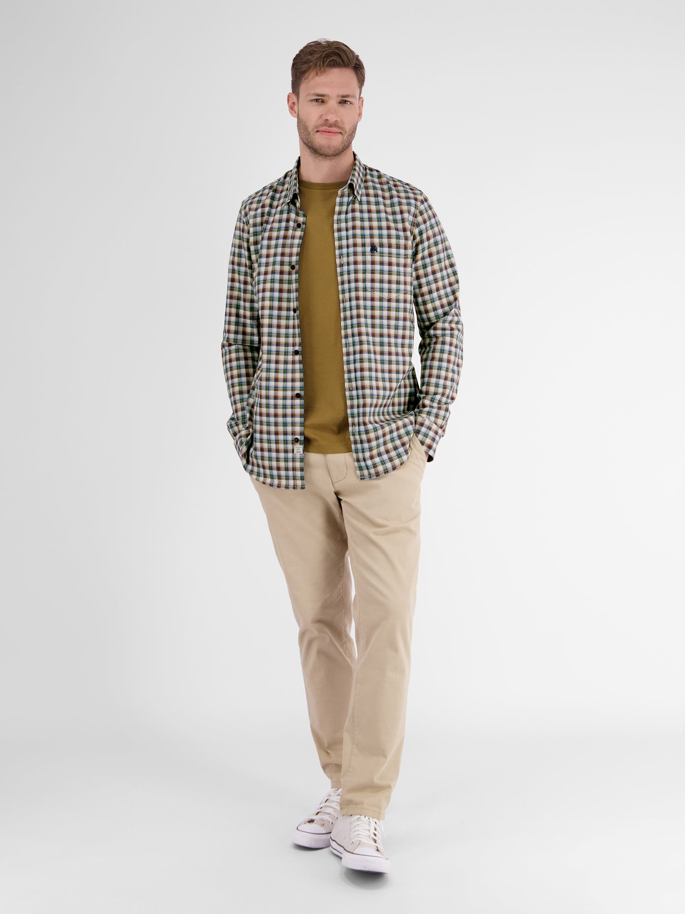 Langarmhemd , kariert, verdeckter Button-down-Kragen