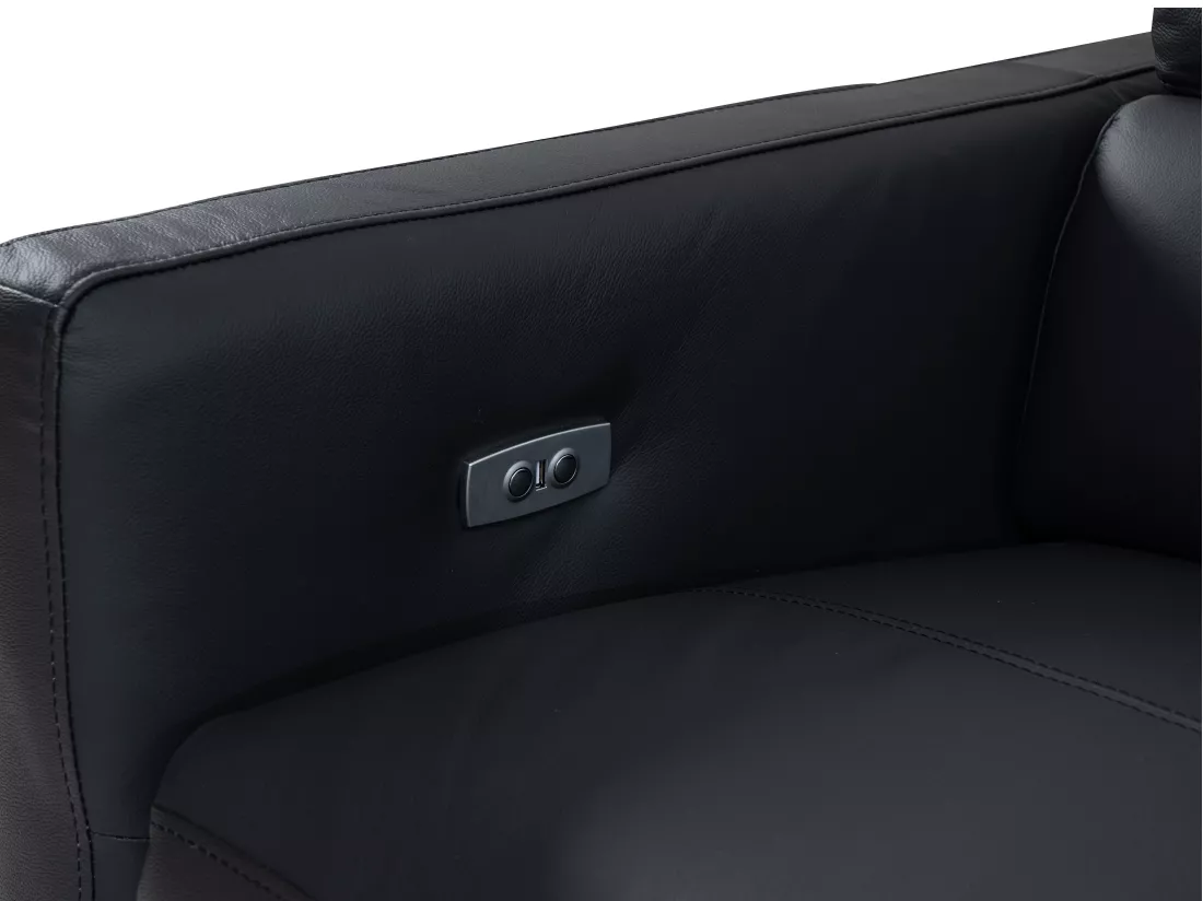 Canapé d'angle droit relax électrique en cuir noir FUSETA