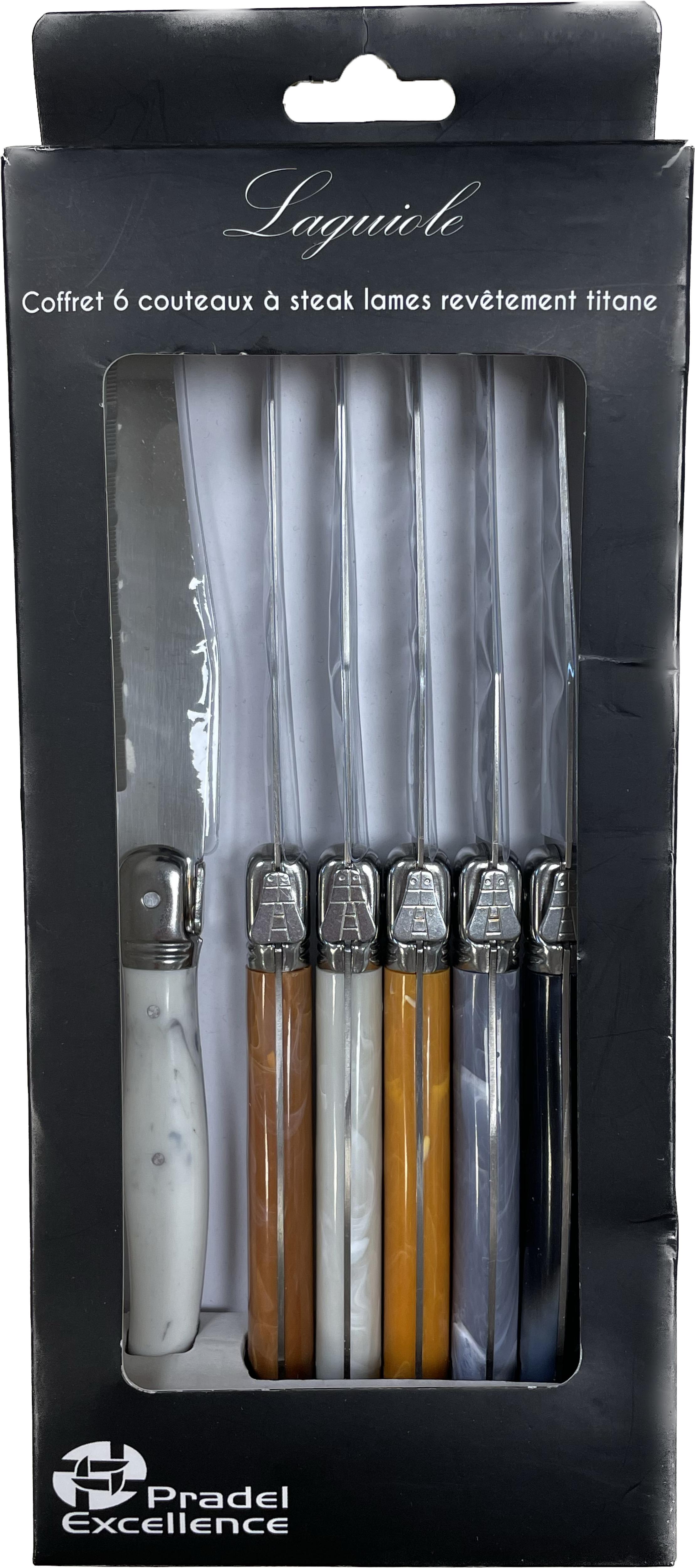 LES MARBRES SET 6 COUTEAUX DE TABLE PANACHES BOITE COULEUR
