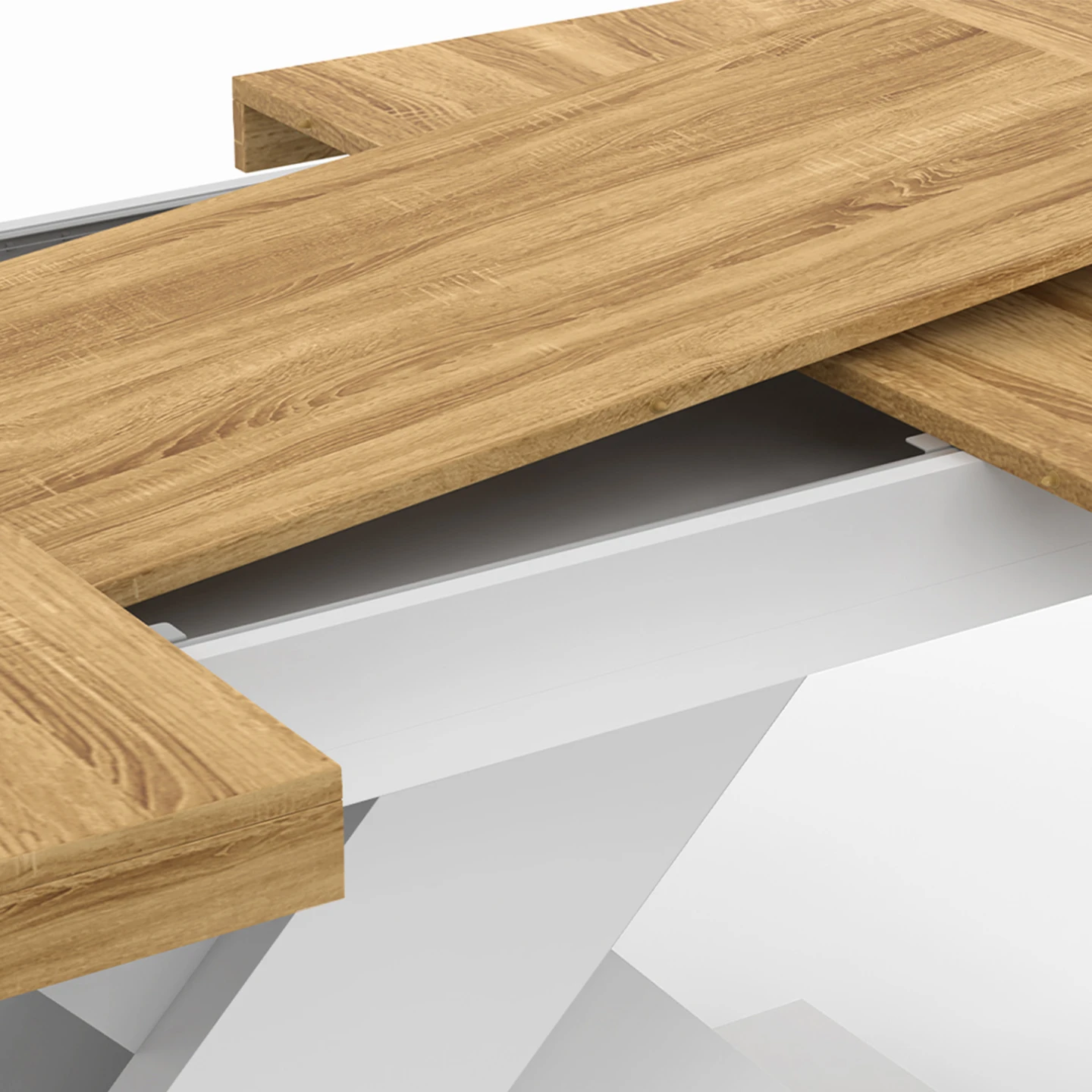 Table à manger extensible rectangle ALICIA 6-10 personnes bois et blanc 160-200 cm