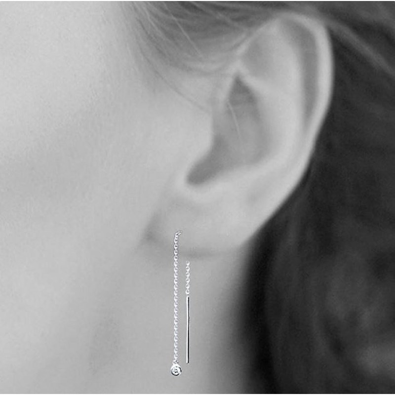 Boucles d'oreilles traversantes chaînes oxyde de zirconium rond tombant Argent 925 Rhodié