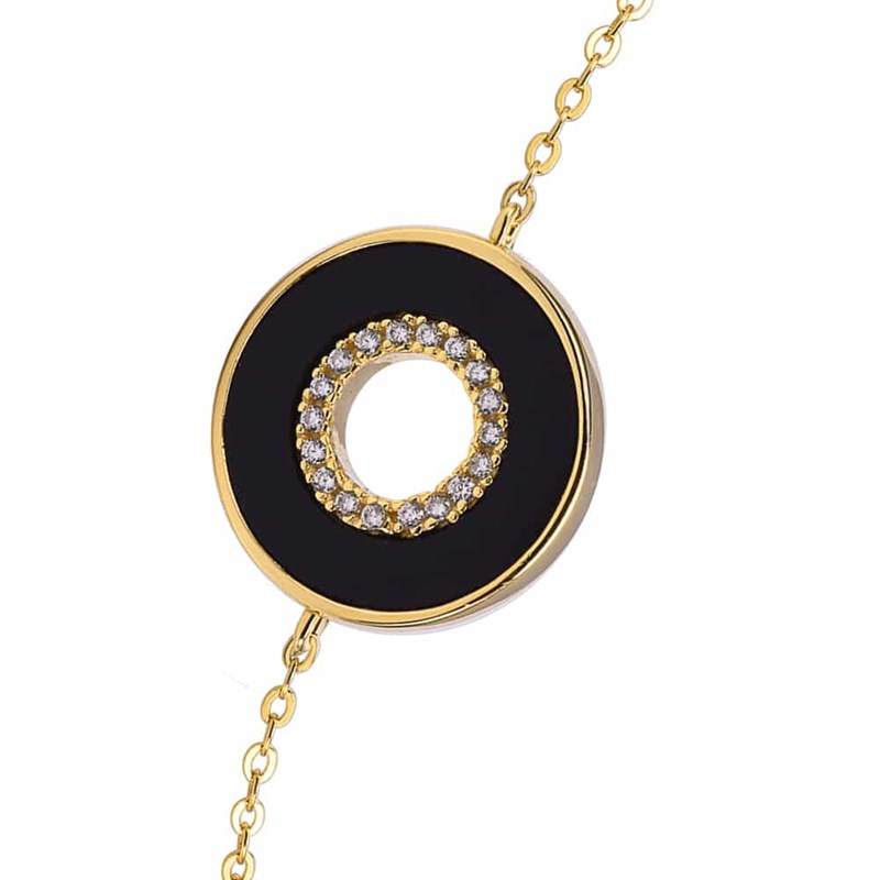 Bracelet Anna En Argent Doré Pierre Onyx Zirconium Blanc