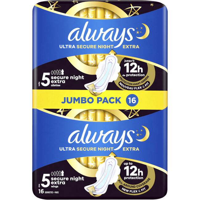 Always Ultra Maandverband Secure Night Extra Met Vleugels 16 Stuks