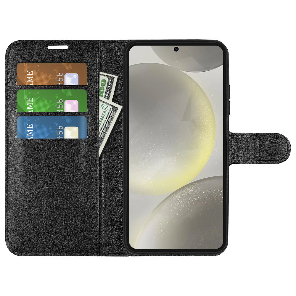 Samsung Galaxy S24 FE Leder Tasche Flip Cover Litchi Look - Schwarz